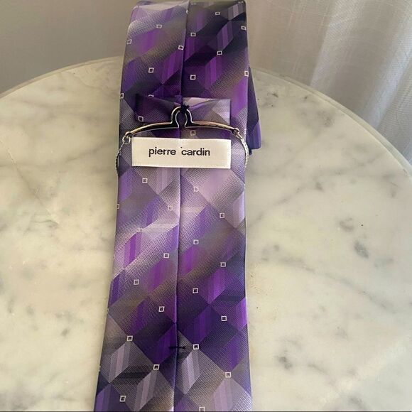 Pierre Cardin Purple Plum Bespoke Geometric Tie - Picture 4 of 14